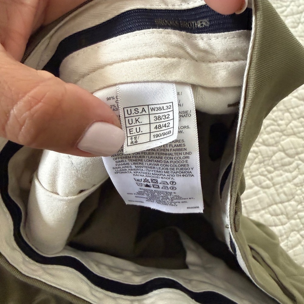 Brooks Brothers Soho Fit Stretch Chino Pants Olive Green Mens 38x32 Advantage - Picture 4 of 7